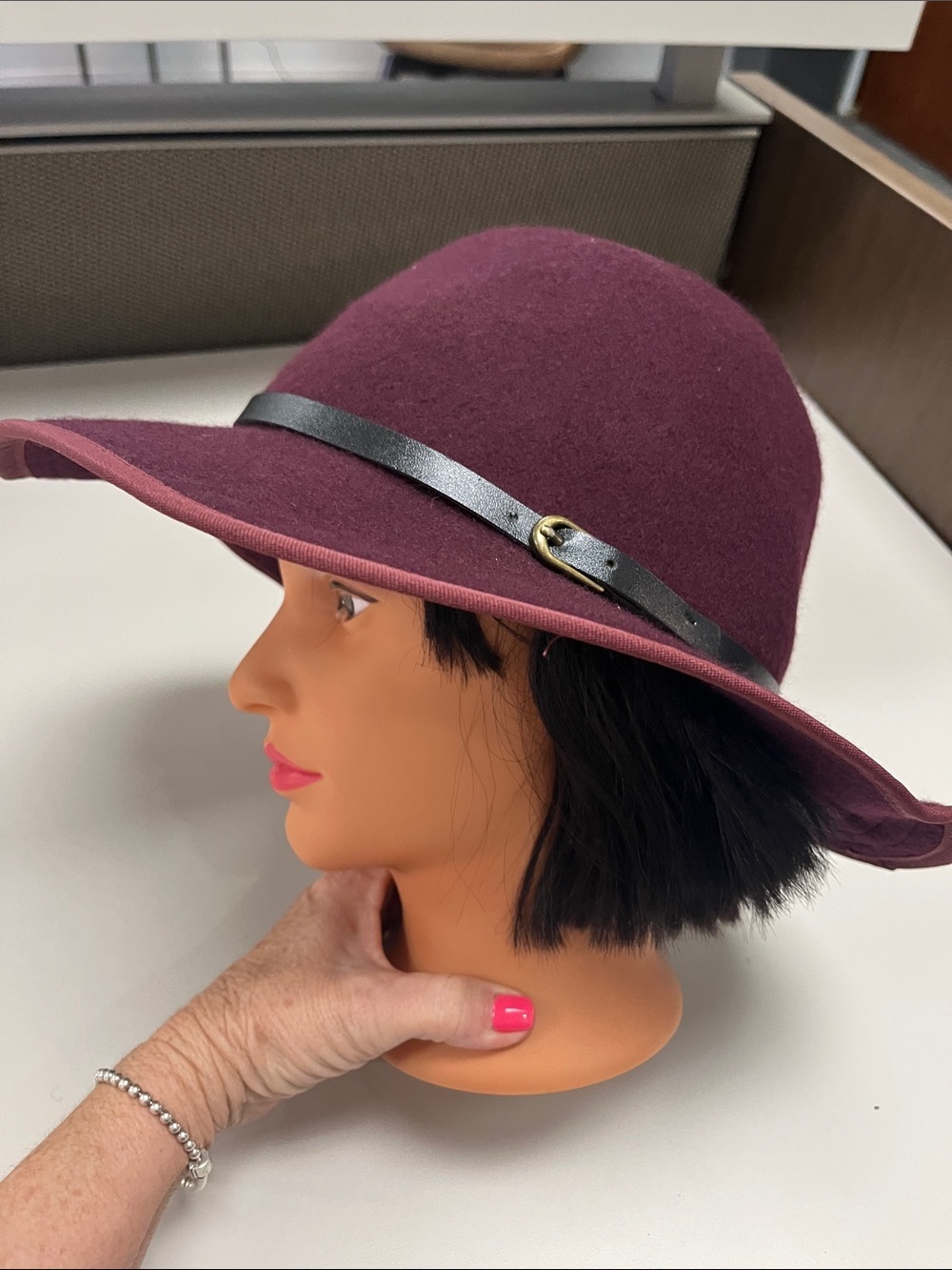 Prana Plum Wide-Brim Wool Hat with Leather Band